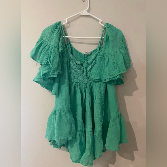 Roxy Tops - Roxy Teal Ruffle Off The Shoulder Top
